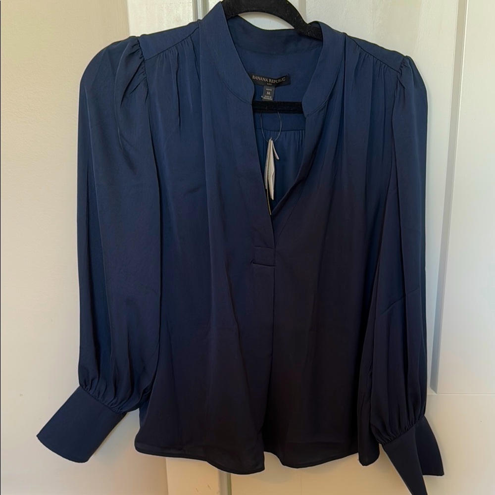 Banana Republic Factory Petite Silk Blouse Navy